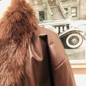 Chocolate Leather Jacket with Faux Fur